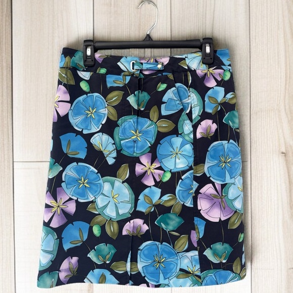Talbots Size 8 Floral Pencil Skirt Blue Black fFloral Stretch Cotton Work - Picture 4 of 4